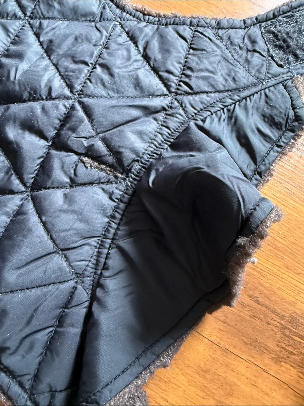 Quilted Faux-Fur Lined Pet Coat - Black and Brown size M